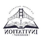 Invitation Book Shop logo, depicts Tacoma Narrows Bridge coming out of open book